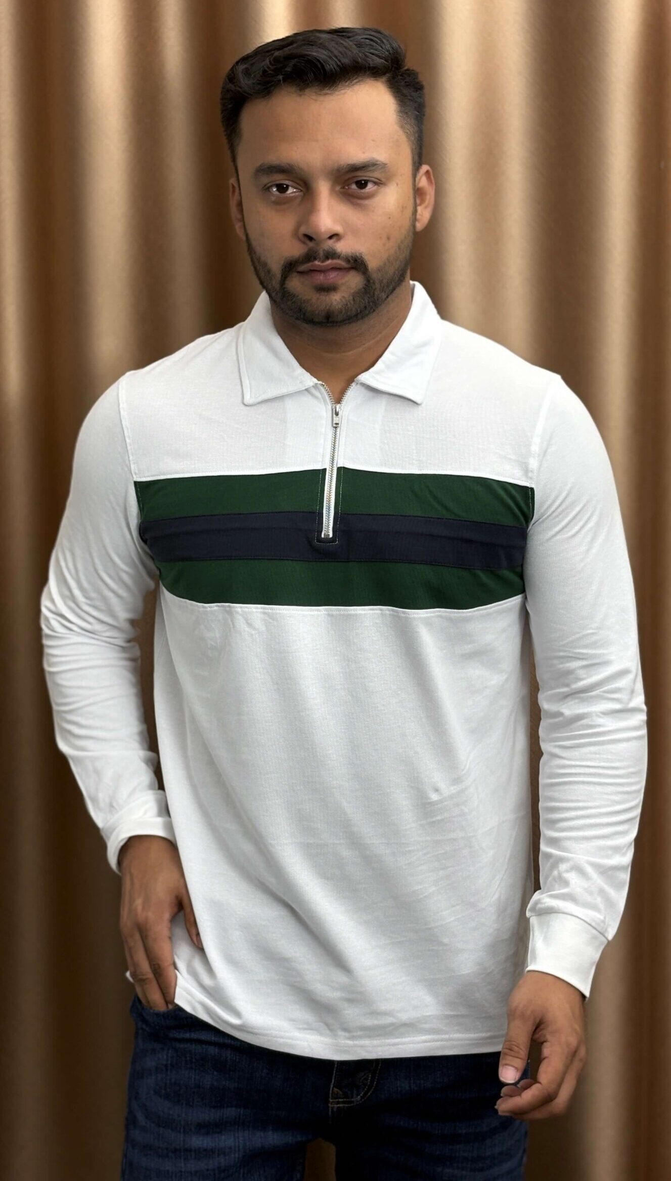 Luxury Zipper Polo Full Sleeve PL1 - White