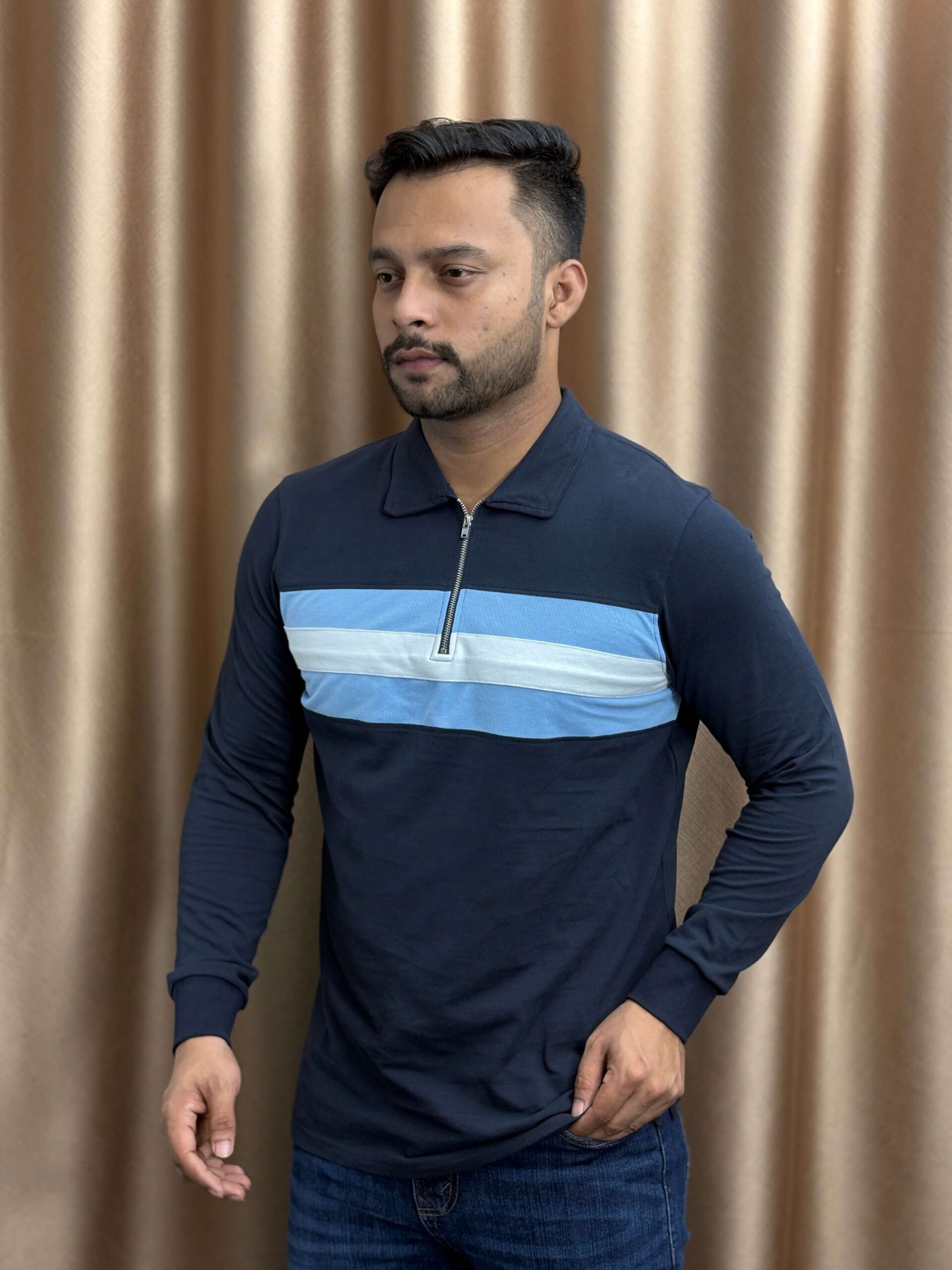 Luxury Zipper Polo Full Sleeve PL1 - Navy