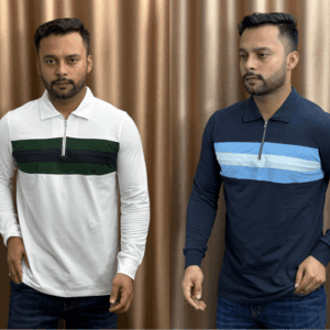 Untitled design (1) (1) Luxury Zipper Polo Full Sleeve PL1 - White & Navy