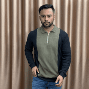 Smart Casual Half-Zip Sweatshirt for Men - Olive